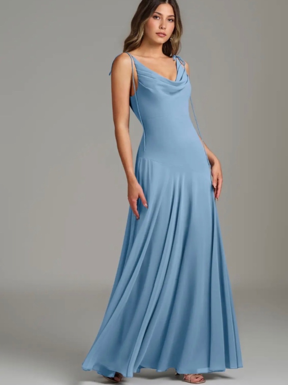 Azazie steel blue chiffon dress